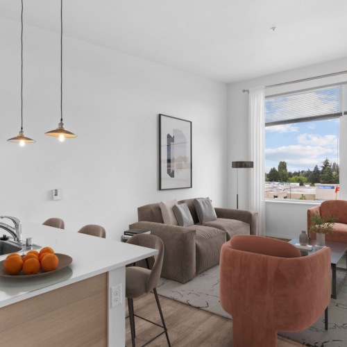 Apartment kitchen with stainless steel appliances