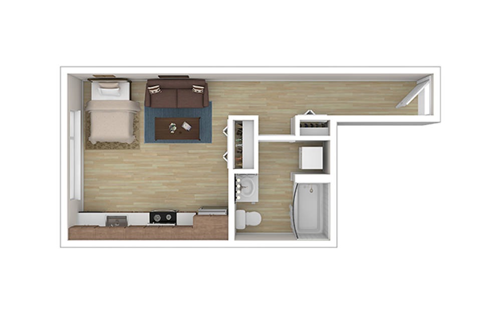 STUDIO B  – Income Limited - Studio floorplan layout with 1 bath and 499 square feet.